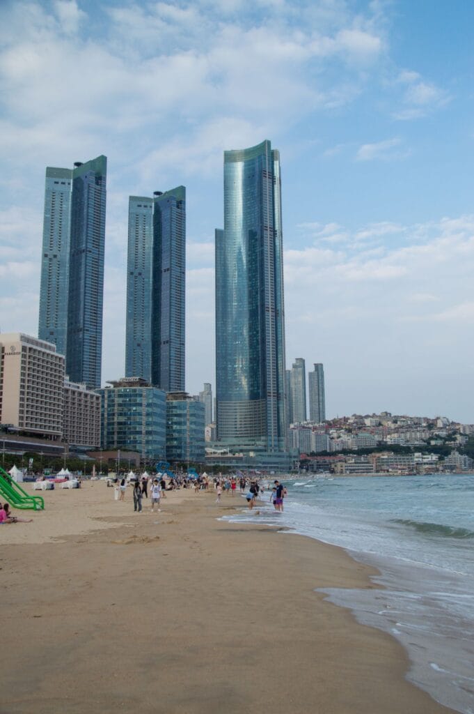 Haeundae Beach and the skyscrapers of Busan, South Korea