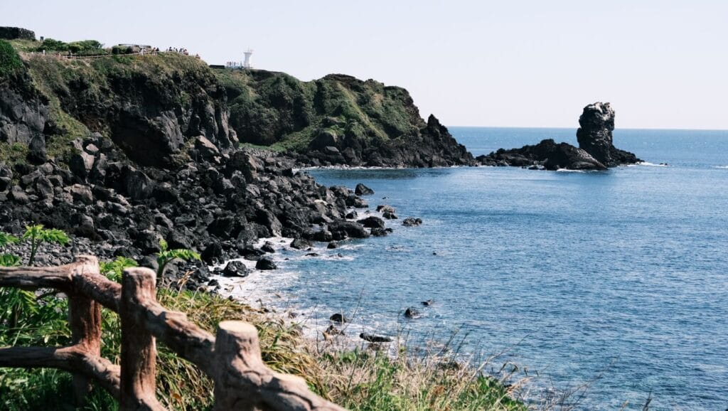 The scenic volcanic coast of Jeju Island, Korea