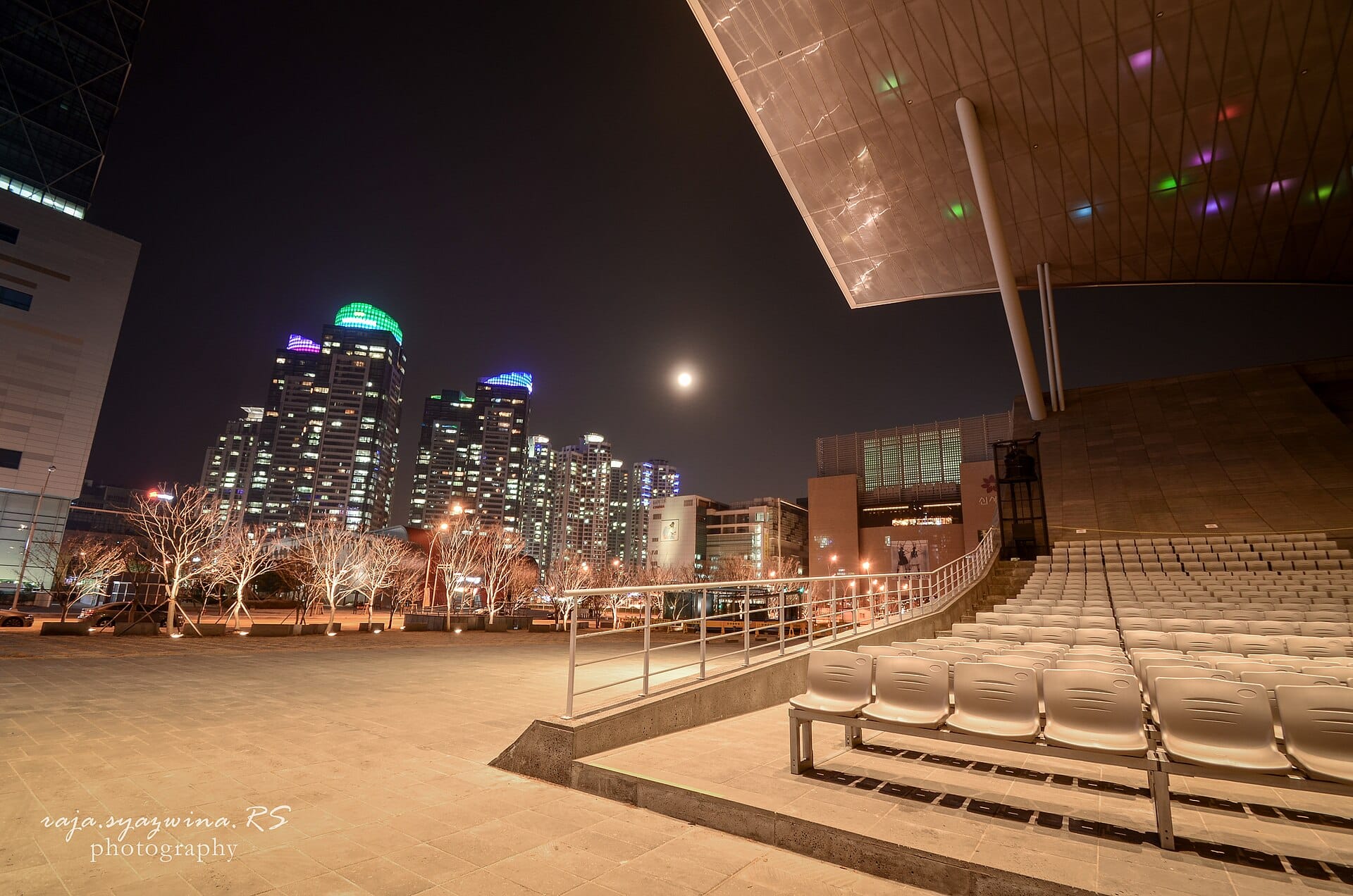 Centum City skyline at night in Busan, one of the hotel-heavy districts near Samnak Ecological Park