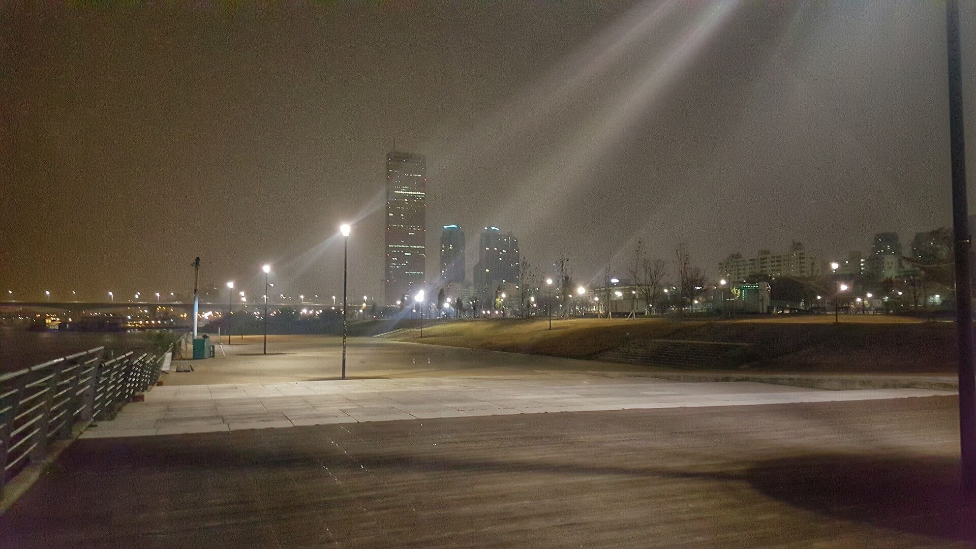 The 63 Building beside Yeouido Han River Park in Seoul at night