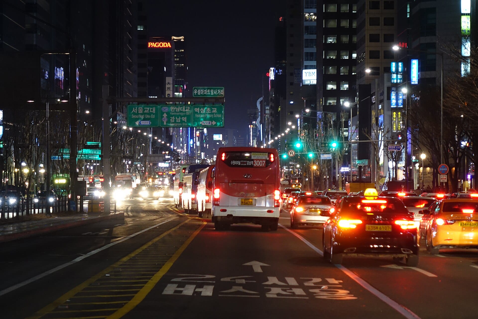 Nightlife in Seoul: Best Areas, Bars & Clubs (2026) Gangnam-daero in Seoul lit up at night
