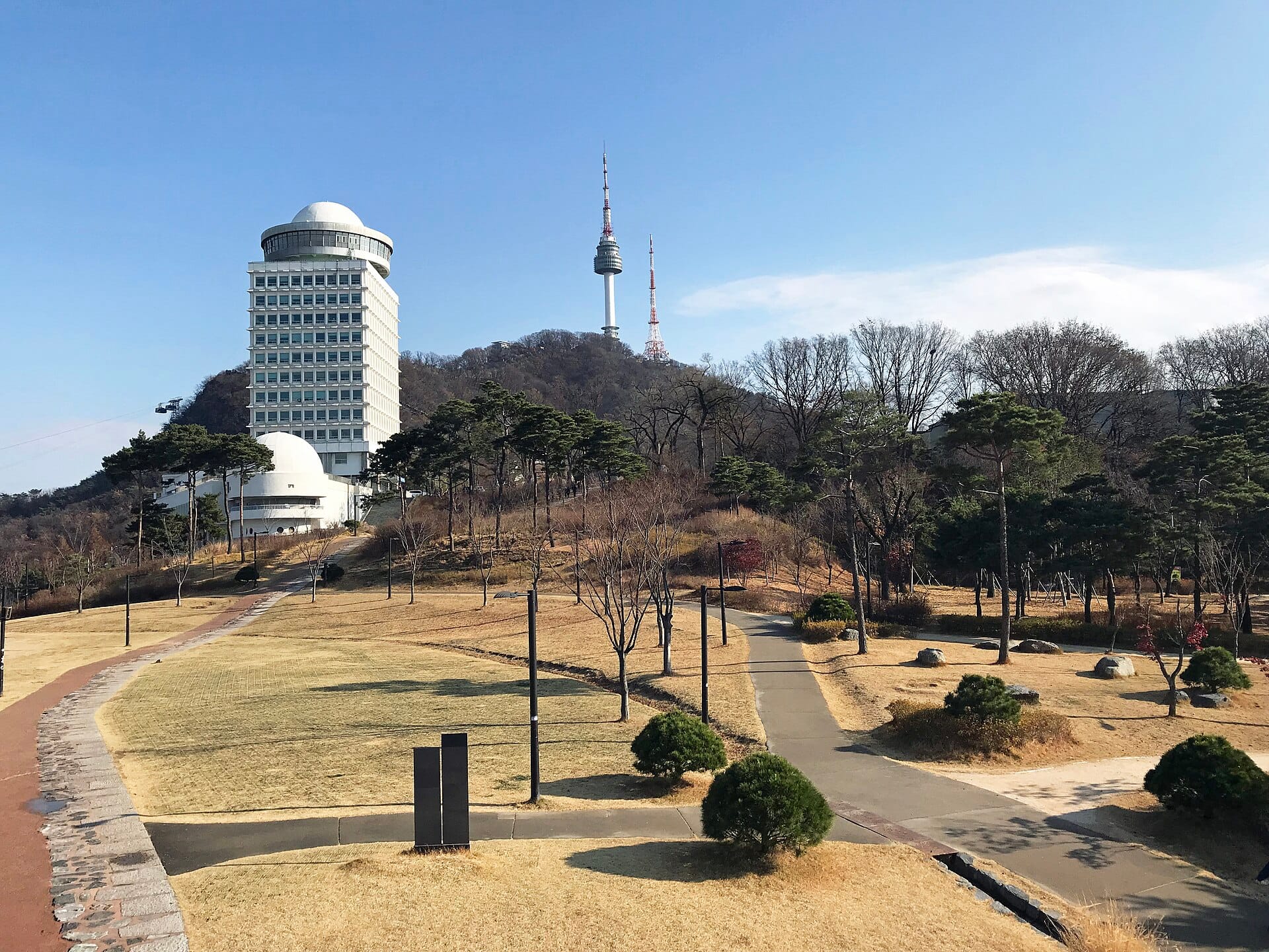N Seoul Tower rising above the trees of Namsan Park