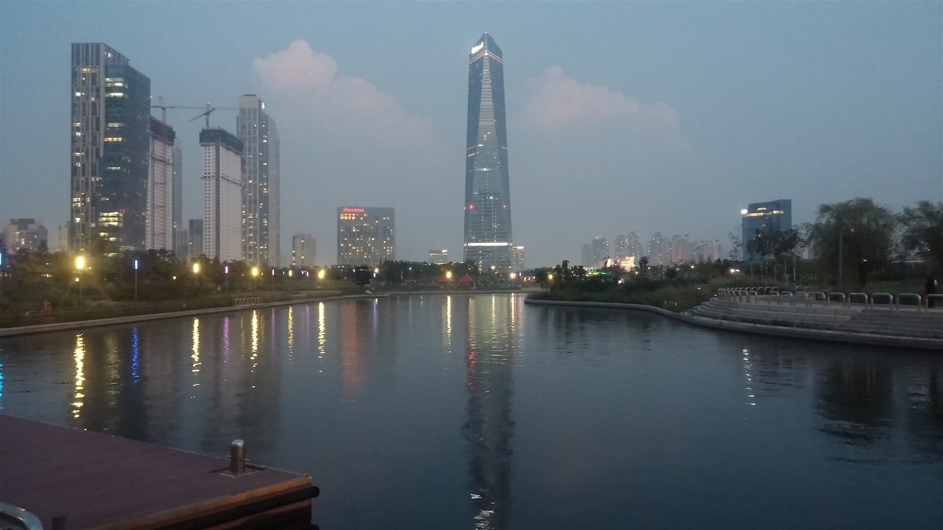 Convensia and the Songdo International Business District skyline lit up at night, the backdrop for the Songdo Beer Festival