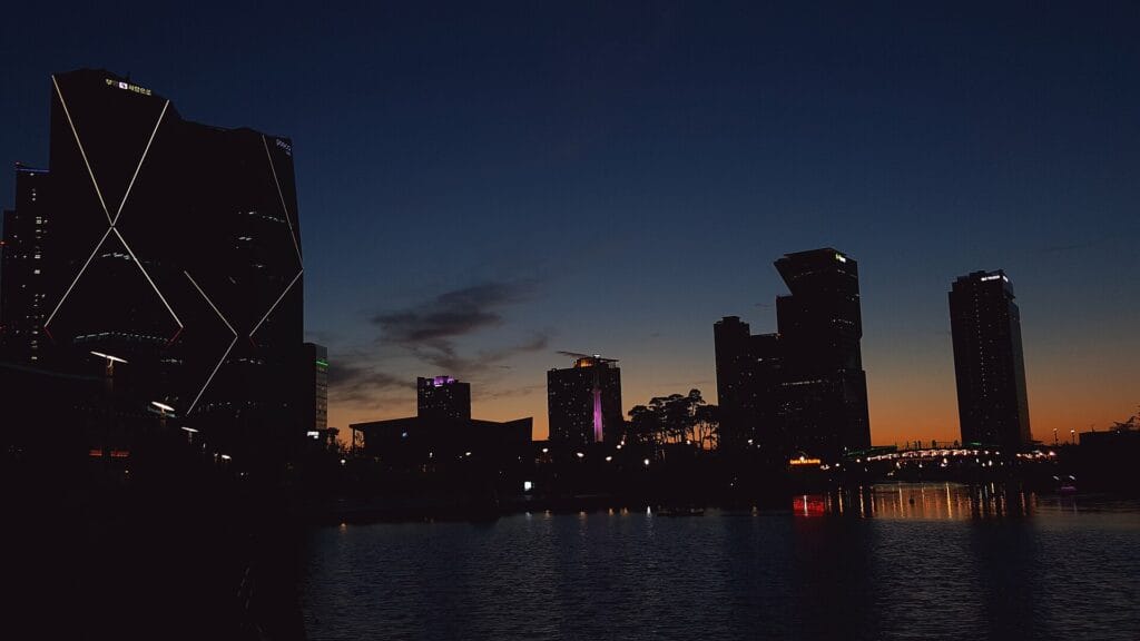 Songdo Central Park at night, near the Songdo Moonlight Festival Park where the Songdo Beer Festival is held