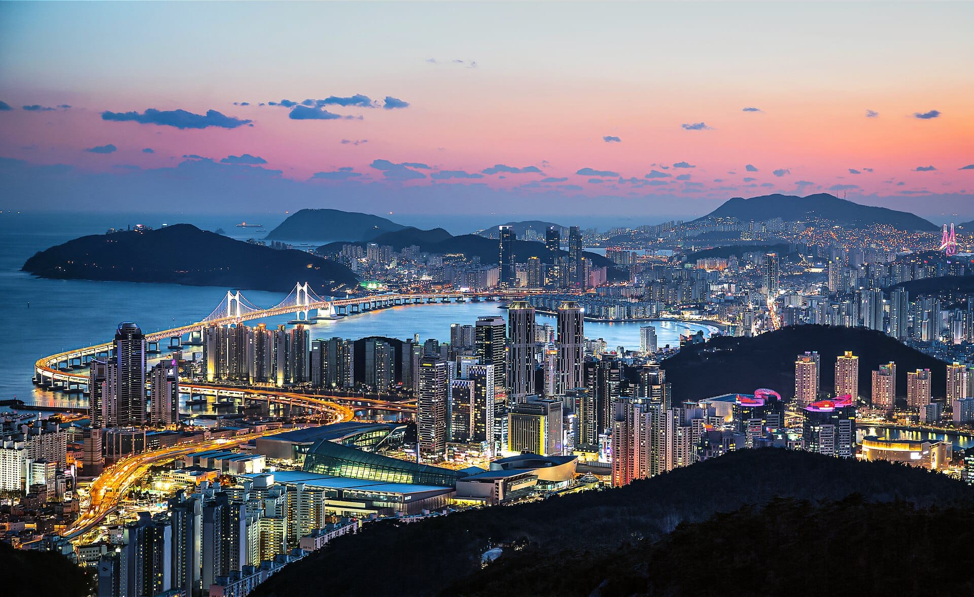 Gwangandaegyo Bridge lit up at night in Busan — the view that makes Gwangalli one of the best areas for where to stay in Busan