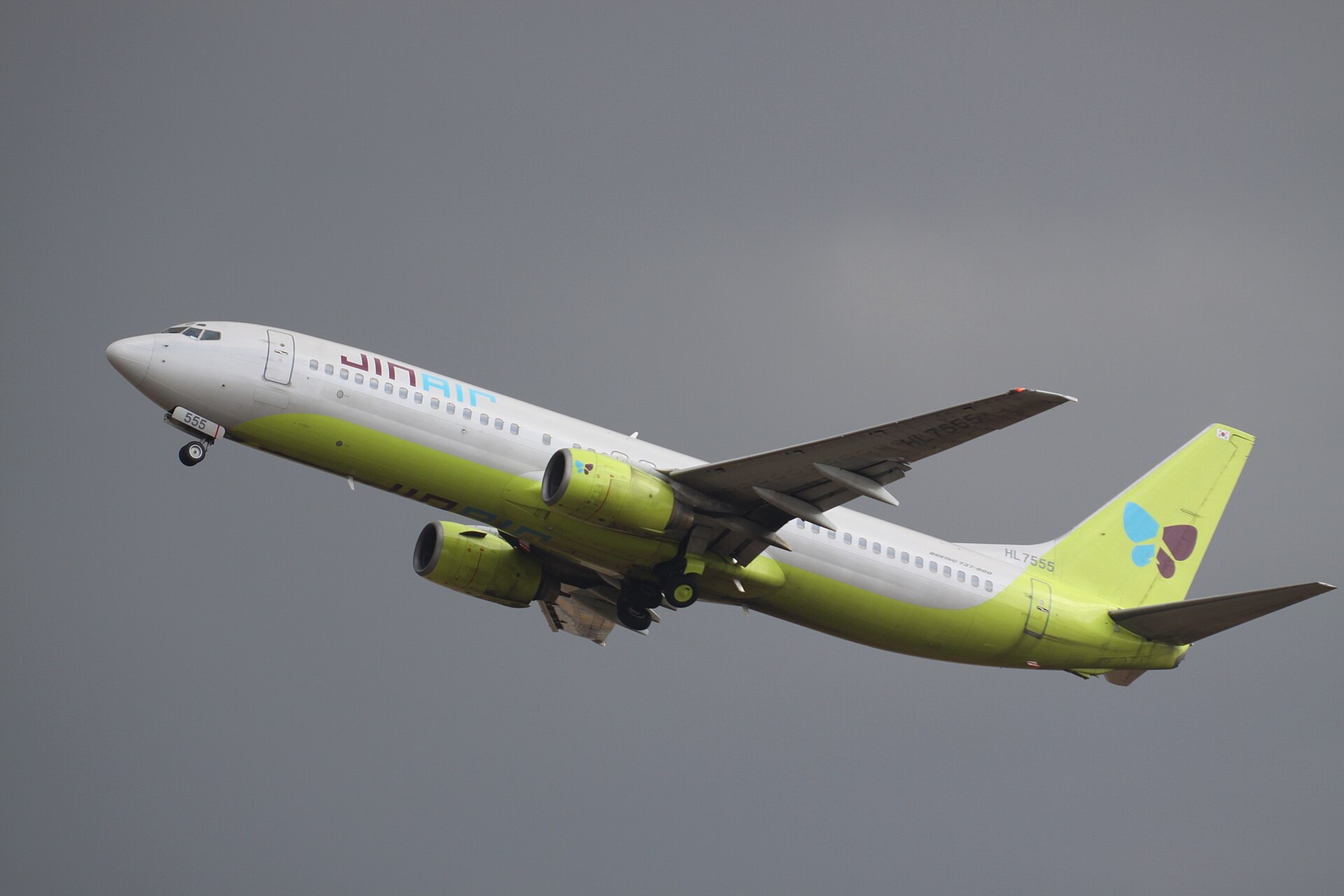A Jin Air Boeing 737, the brand under which Air Busan and Air Seoul will merge in 2027