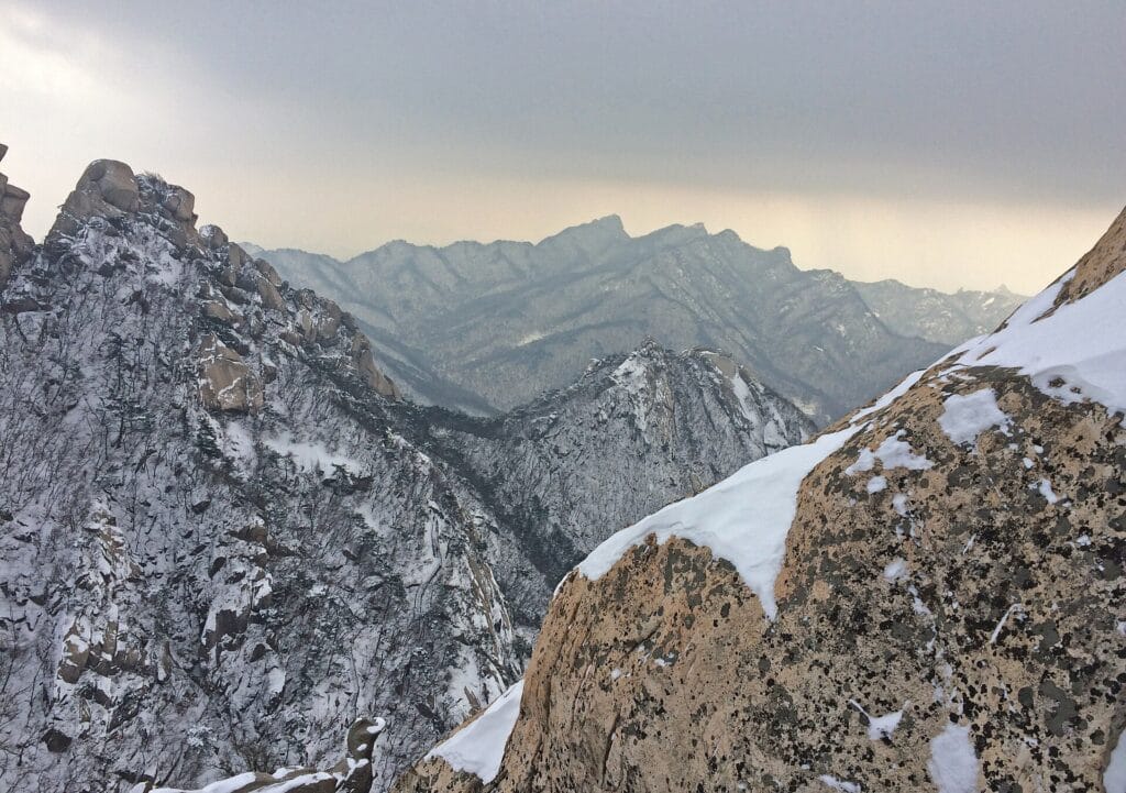 Granite peaks of Bukhansan National Park rising over the northern edge of Seoul