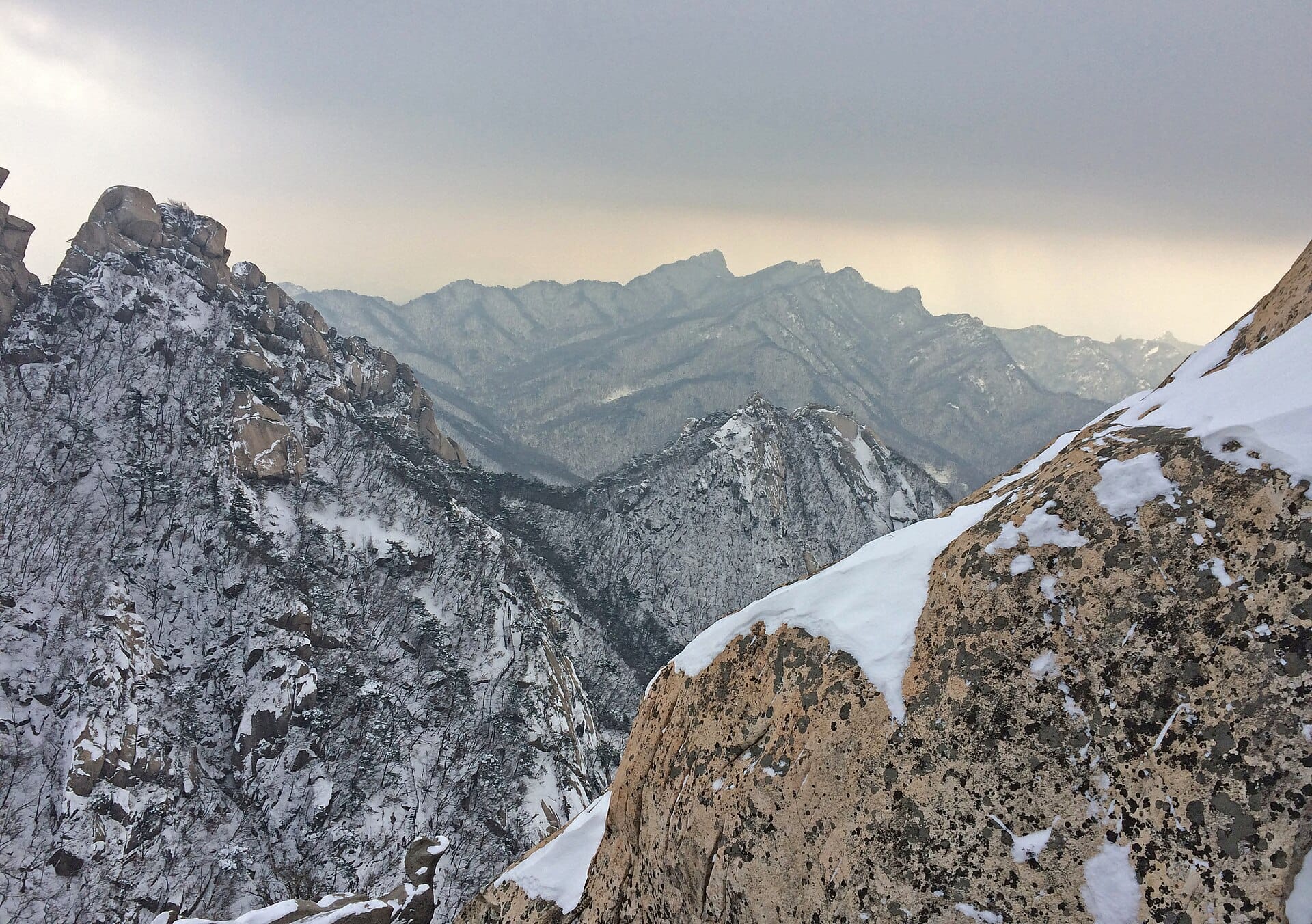 Granite peaks of Bukhansan National Park rising over the northern edge of Seoul