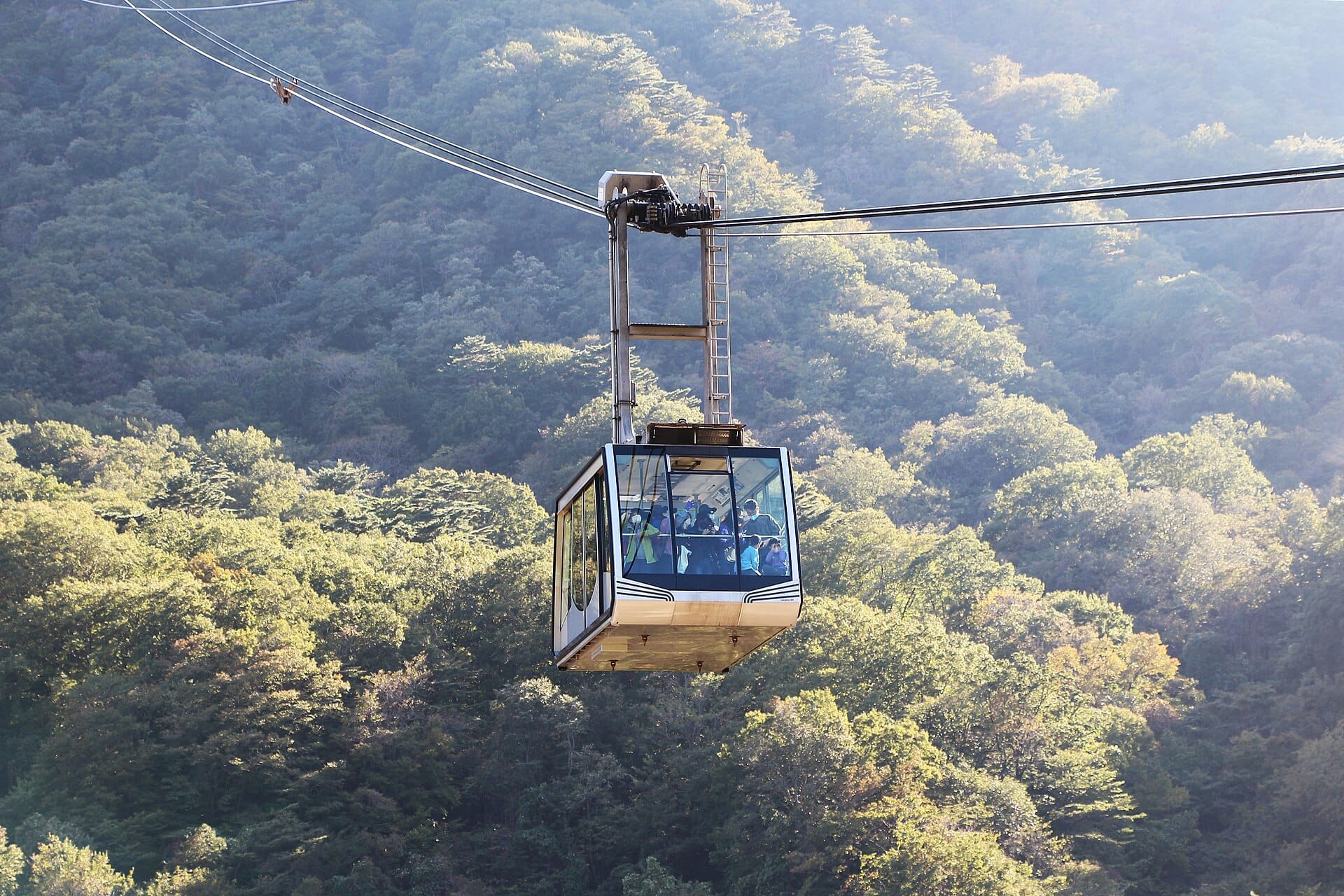 Cable car cabin over the ridgelines of Seoraksan National Park in Gangwon province, South Korea