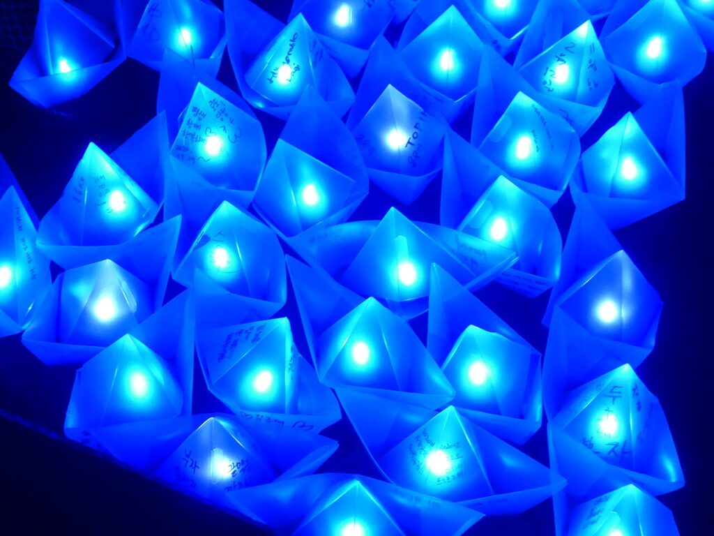 Blue lanterns at the Seoul Lantern Festival, one of the main Christmas season sights in Seoul