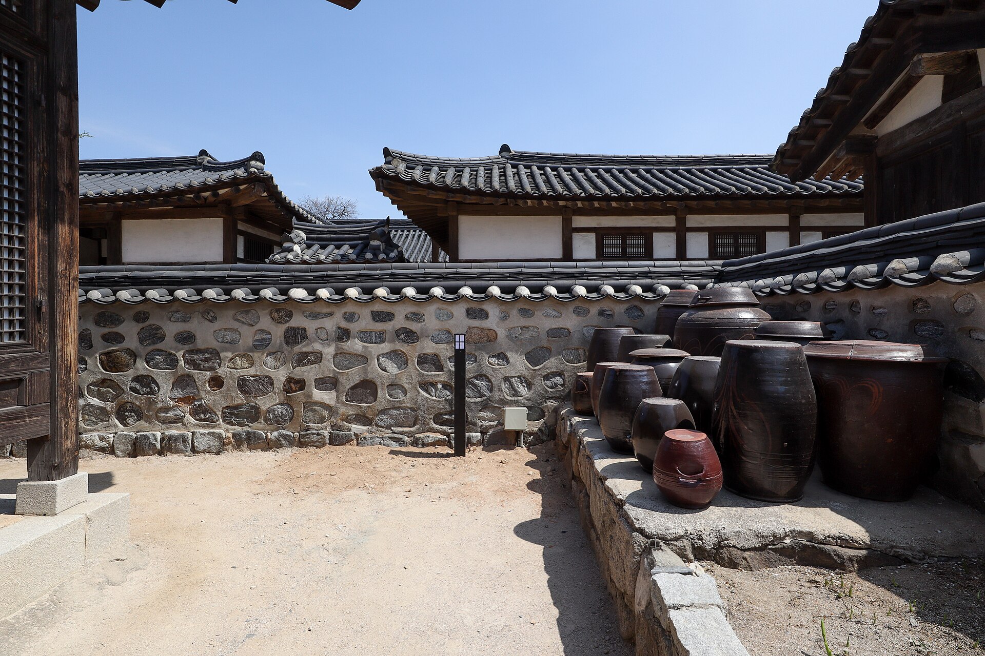 Traditional hanok houses and courtyard at Namsangol Hanok Village in central Seoul